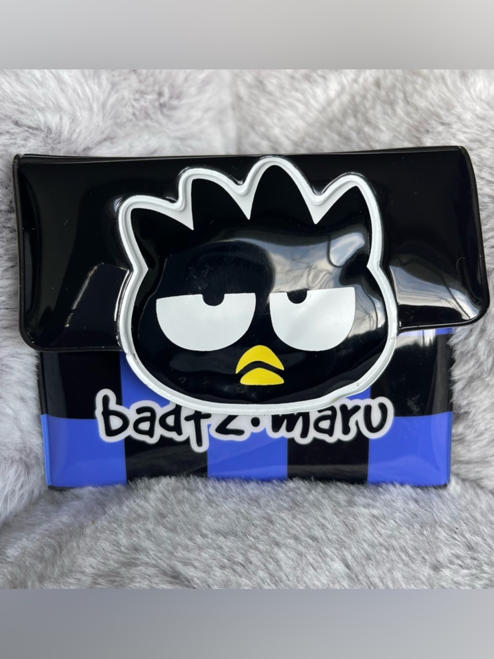 Badtz Maru BiFold shiny vinyl black & purple check Wallet 1993-97 Sanrio
